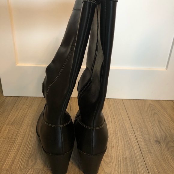 Cole Haan Cora Black leather Wedge Heel Tall Boots Side Zip D38352 Women’s 8.5 M - Picture 6 of 7